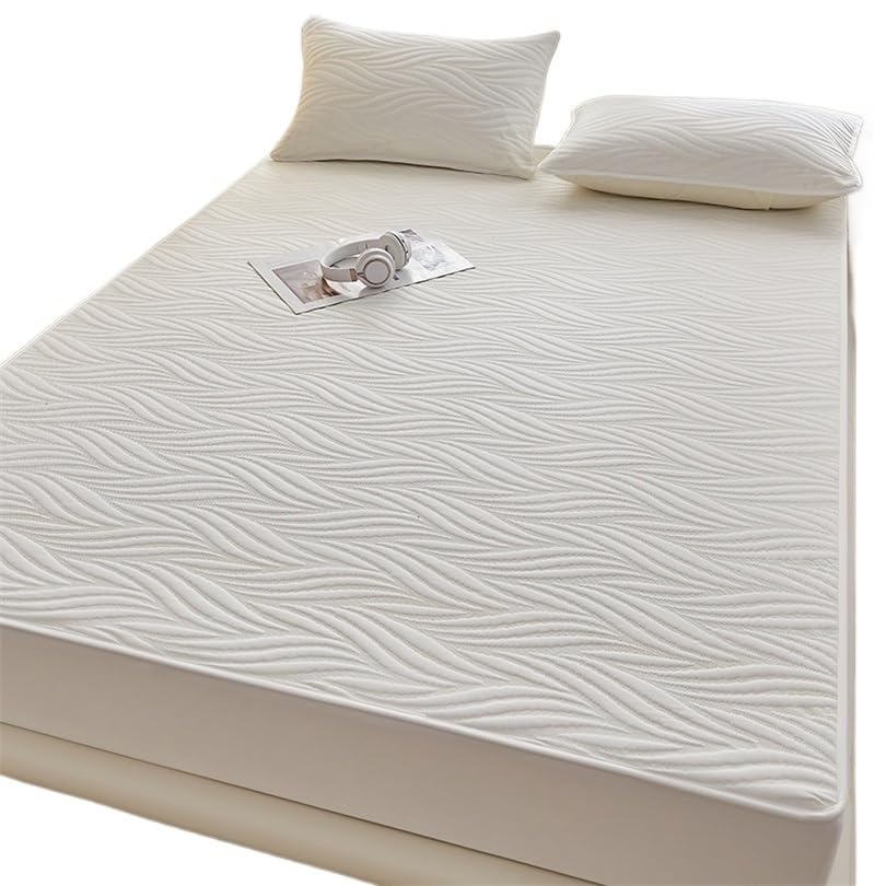 Protector Colchon Impermeable,Cubre Colchon Protector de colchón acolchado impermeable, funda de colchón transpirable y agradable for la piel, sábana ajustable antideslizante y cubrecamas.(WHITE,Twin-