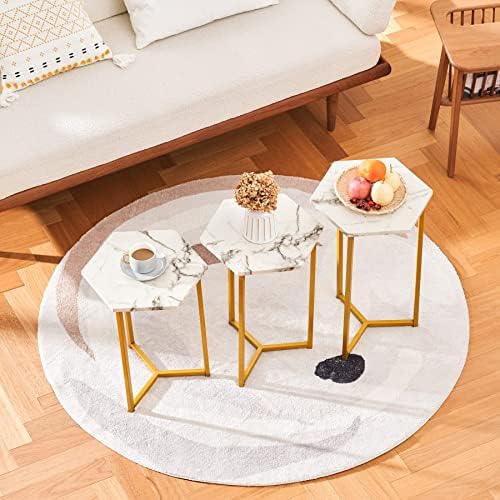 VONLUCE Side Table Hexagonal Coffee Table Metal Frame Modern Coffee Table MDF Table Top with Metal Legs Bedside Tables Elegant Metal Sofa Table (3 Pieces Hexagon)
