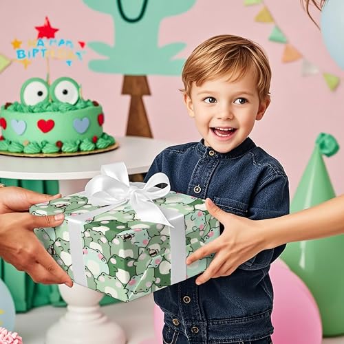 WRAPAHOLIC Frog Wrapping Paper Roll - Mini Roll - 17 Inch x 16.5 Feet - Cute Chubby Frog Animal Wrapping Paper Perfect for Kids Boy Girl Birthday, Baby Shower - Thumbnail 7