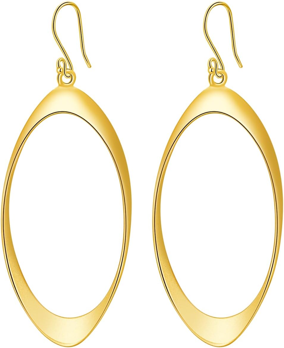 SA HEXISHIJIA 925 Sterling Silver Oval Hoop Dangle Earrings for Women, Lightweight Minimalist Drop Earrings, Hypoallergenic Sterling Silver Jewelry Gift
