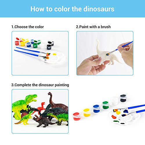 Kids Dinosaur Painting Kits 70pcs, DIY Dinosaur Toys Art and Craft with Kid\'s Apron, Play Mat, Decorate Your Own Dinosaur Figurines 3D Drawing for Boys Girls Ages 4 5 6 7 8 9 10 - Thumbnail 2