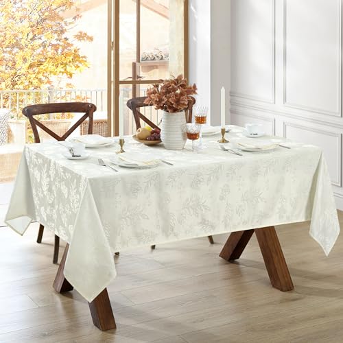 Elrene Home Fashions Elegant Woven Leaves Jacquard Damask Wrinkle Resistant Tablecloth, 60" x 144", Oblong, Ivory by Elrene - Image 2