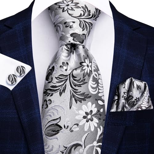 Hi-Tie Silk Paisley Ties for Men Necktie Pocket Square Cufflinks Set Foral Tie Sets Formal Business