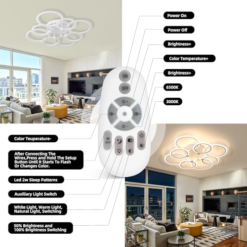 SEABLE LED Ceiling Light, 8-Ring Modern Flush Mount Fixture, 145W Dimmable 3000K–6500K, White Ceiling Light with Remote for Living Room Bedroom Kitchen (35.4") by SEABLE - Used condition - Image 6