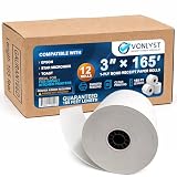Vonlyst 3' x 165' Bond Receipt Paper Rolls (12 Pack) – 1-Ply White POS Kitchen Printer Paper for Impact Printers...
