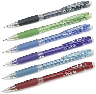 SKILCRAFT 7520-01-565-4871 Prism Medium Point Lead Mechanical Pencil, 0.7mm Size, Assorted Translucent Color Pack of 6