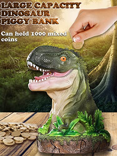 Boys Piggy Bank Resin Large Coin Money Bank,Kids Bank Can Hold 1000 Coins Tyrannosaurus Rex Toys, Dinosaur Money Saving Box Christmas Birthday Gift For Boys Girls Adults Home Decoration #TOP1