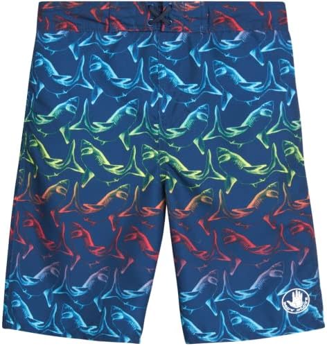 Body Glove Boys' Swim Trunks - UPF 50+ Quick-Dry Board Shorts Bathing Suit (Size: 8-18), Size 14-16, Black/Rainbow Sharks