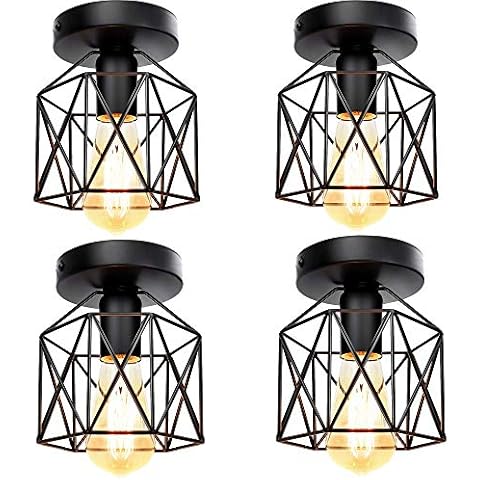 jose2015 Semi Flush Mount Ceiling Light, Retro Black Ceiling Light Fixtures E26 Industrial Farmhouse Light Fixtures for Porch Hallway Bedroom Kitchen Stairway, 4 Pack, UL Listed(No Bulbs) Cover
