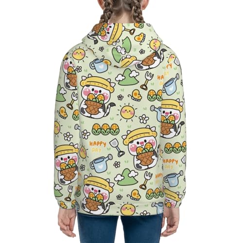 Cute Cow in Farm Concept Kids Pullover Hoodies Boys Sweatshirts Girls Athletic Clothes with Pocket4