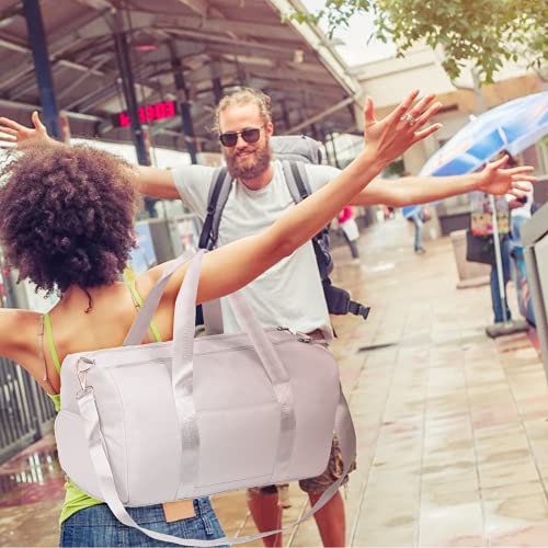 Image of Duffle Bag For Women, Sports Duffel Bag for Gym with Wet Pocket & Shoe Compartment, Overnight Weekender Travel Bag, light grey, medium