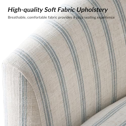 Image of HULALA HOME Modern Swivel Accent Chair with Solid Wood Base, Round Swivel Barrel Chair with Striped Pattern, No Assembly Required, Blue