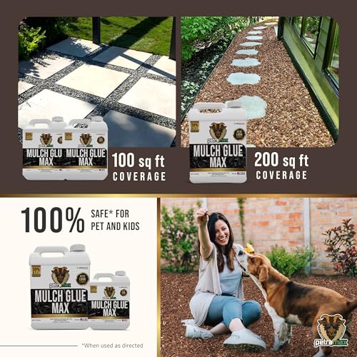 PetraMax Mulch Glue for Landscaping Rocks Max Concentrate, Non-Toxic Pea Gravel Binder, Mulch and Rock Glue for Landscaping, Landscape Rock and Gravel Stabilizer - Dries Clear Fast Dry (Max, 32oz x2)