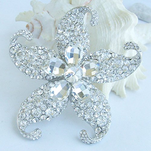 Image of Charming 3.15 inch Austrian Crystal Starfish Brooch Pin Pendant Wedding Prom BZ4824