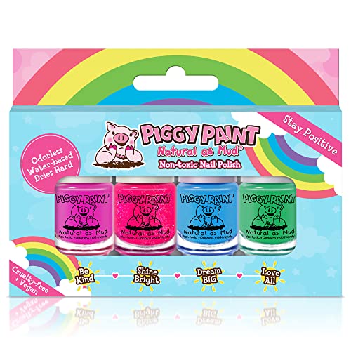 Image of Piggy Paint | 100% Non-Toxic Girls Nail Polish | Safe, Cruelty-free, Vegan, & Scented for Kids | Rainbow 4 Polish Box Gift Set
