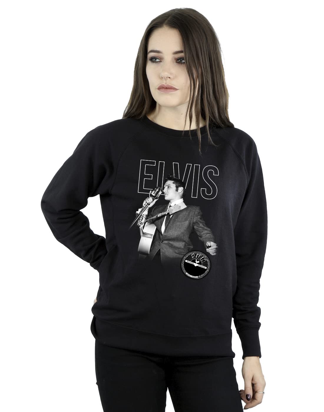 Absolute Cult Women's Black Elvis Logo Portrait Sweatshirt XX-Large
