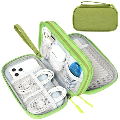 Image of FYY Travel Cable Organizer Pouch Electronic Accessories Carry Case Portable Waterproof Double Layers All-in-One Storage Bag for Cord, Charger, Phone, Earphone Green