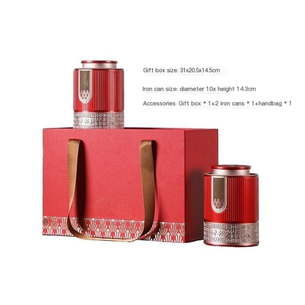 HLTYGWX Teedose, große Tee-Aufbewahrungsbehälter, Dosen, Weißblechdosen, Lebensmitteldosen, versiegelte Dosen, Retro-chinesisches Tee-Set, Doppeldosen, Geschenkbox-Set, Teedose (B)