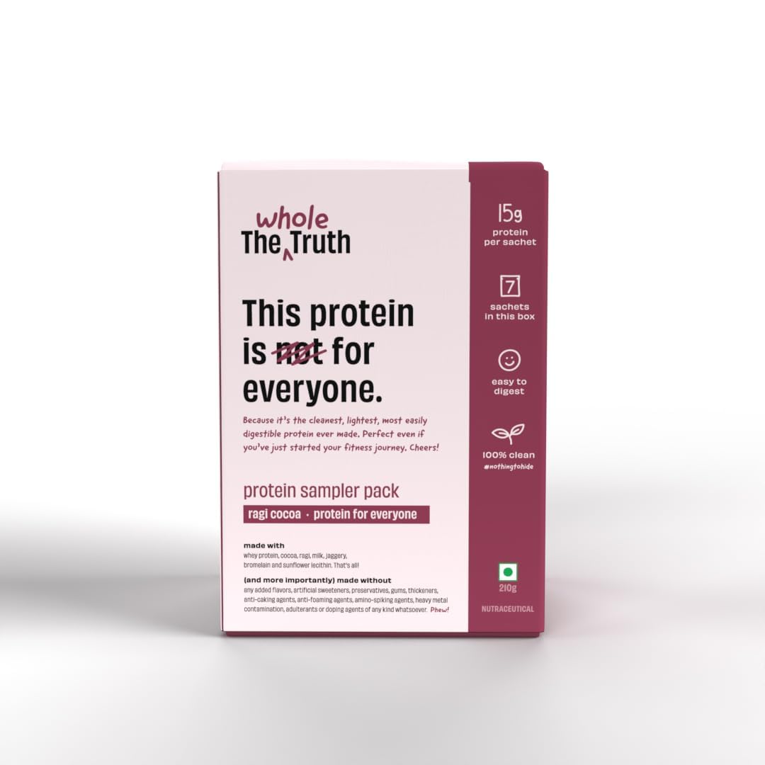 The Whole Truth 15 G Protein/Sachet Pack of 7 Sachets Ragi Cocoa Protein for Everyone Beginners Protein Powder Clean, Light & Easy to Digest No Artificial Flavours (210 G)