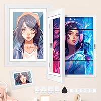 Kids Art Frame A3–1Pack Front Opening Kids Artwork Display Frame Holds 150 Pictures,Childrens Wood Artwork Storage Photo Frame with Acrylic Board,Kids Room Wall & Table Decor White