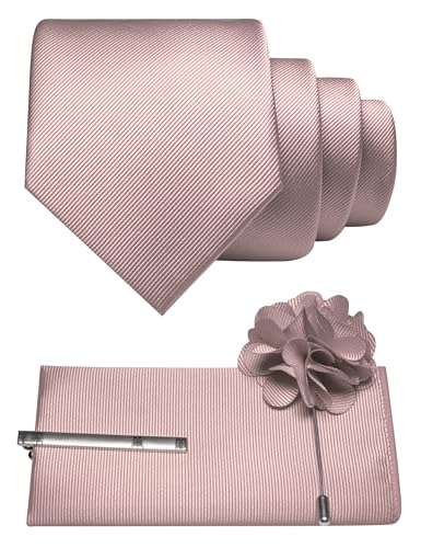 JEMYGINS Formal Necktie Rose Gold Tie and Pocket Square with Tie Clip Lapel Pin Sets for Men(35)