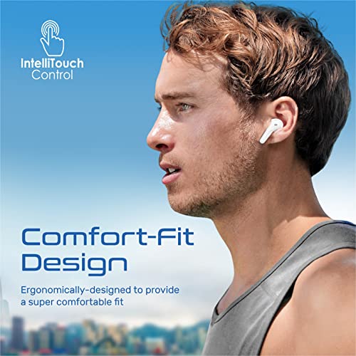 Image of Promate Bluetooth Earbuds, Ergonomic-Fit True Wireless ENC Headphone with 4 Built-in Noise Cancelling Mics, 22h Playtime, 300mAh Charging Case and Smart Touch-Control FreePods-3 White