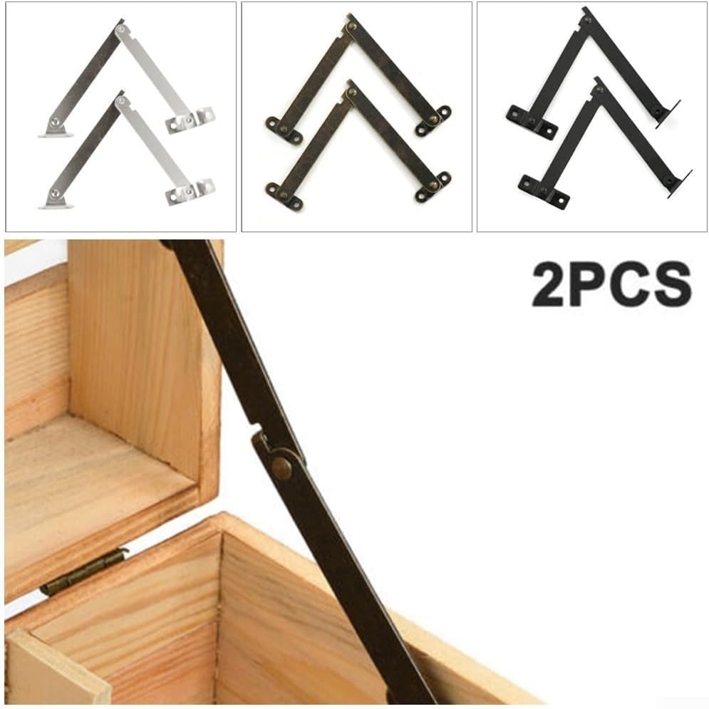 Metal Lid Support Hinges Antique Bronze Stay for Jewellery Box Wine Chest Trunk Decorative Furniture Hardware Vintage Flap Hinge 2 Pack(Black bronze 2#)