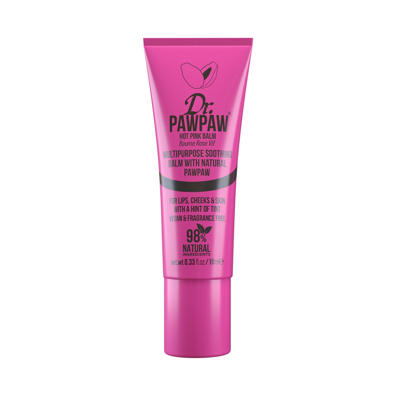 Dr.PAWPAW Hot Pink Tinted Balm, Multi-Purpose Natural No Fragrance, for Hydrating Lips, Skin, Hair, Cuticles, Nails & Beauty Finishing (10 ml)