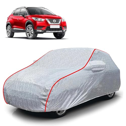 Image of Sulfar 100% Waterproof Car Body Cover Compatible with Mirror for Nissan Kicks (Triple Stitched, Full Bottom Elastic, Magic Silver with Red Piping)