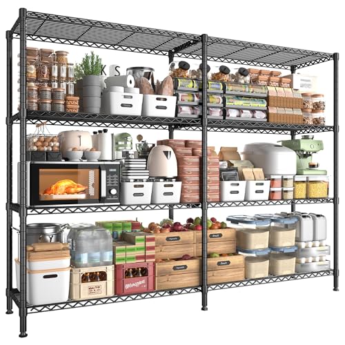 Image of REIBII 61.7''W Storage Shelves Load 1220LBS Wire Shelving Unit 4 Tier Metal Shelving for Storage Rack Shelves Heavy Duty Garage Shelf Pantry Shelves Kitchen Shelving, 61.7 inch W*62.9 inch H*15.8 inch D, Black