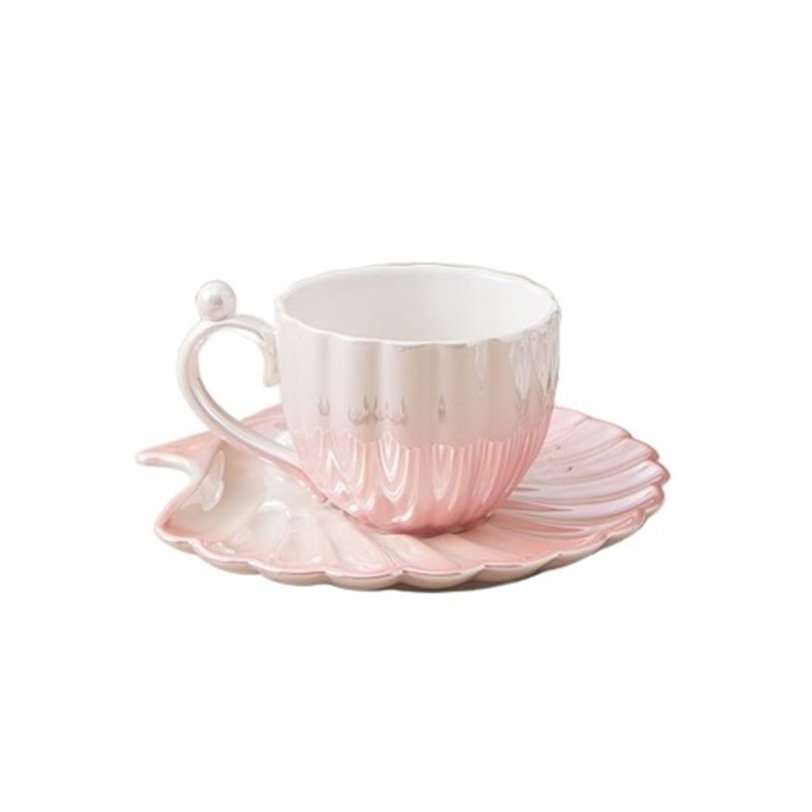 Tazas Tazas de café concha perla con platillo, tazas té cerámica 3D, botella agua for desayuno for niña, cumpleaños, Navidad(Pink)