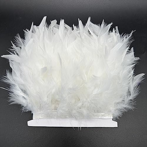LONDGEN Ribete de flecos de plumas de pavo real de 1,83 m para moda, costura, manualidades, disfraces y decoración (blanco)