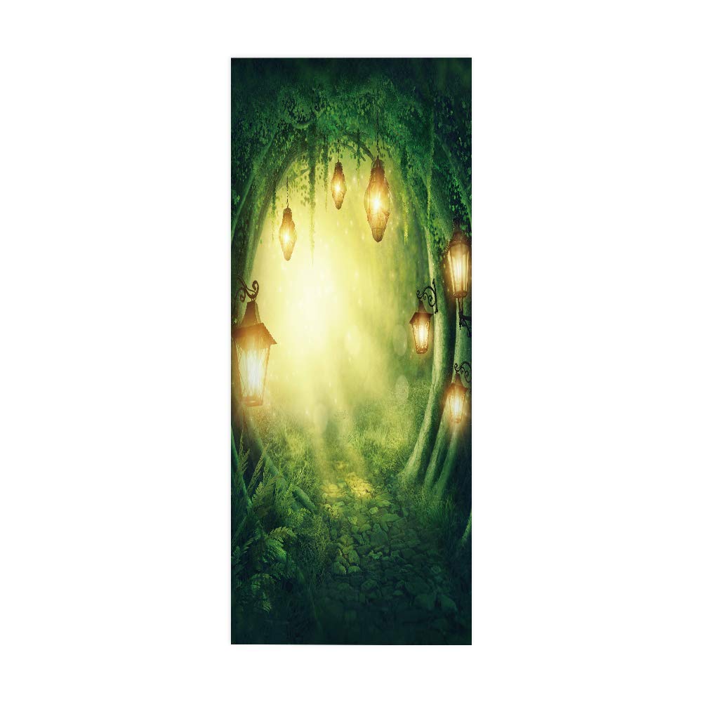 Trompe l'oeil sticker poster porte effet 3D relief forêt pour décoration haute définition
