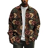 YZCX Graphic Print Denim Jackets for Men Vintage Button Down Collared Coats Long Sleeve Fall Winter Fashion Streetwear Shacket Shirts with Flap Pocket Retro Rose Floral XL