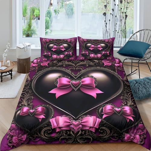 Romantique heart Housse de Couette Résistante Microfibre résistante 3 Pièces 3D Effet Gothic decorative style Linge de Lit avec Taie d'oreiller...