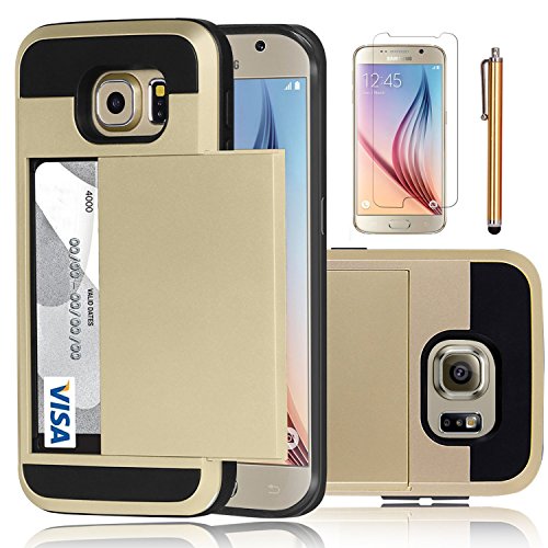 Elegant Choise Compatible with Galaxy S6 Case, Samsung Galaxy S6 Wallet Case, Hybrid High Impact Resistant Protective Shockproof Hard Shell with Card Holder Slot Cover Compatible for Samsung S6 (Gold)