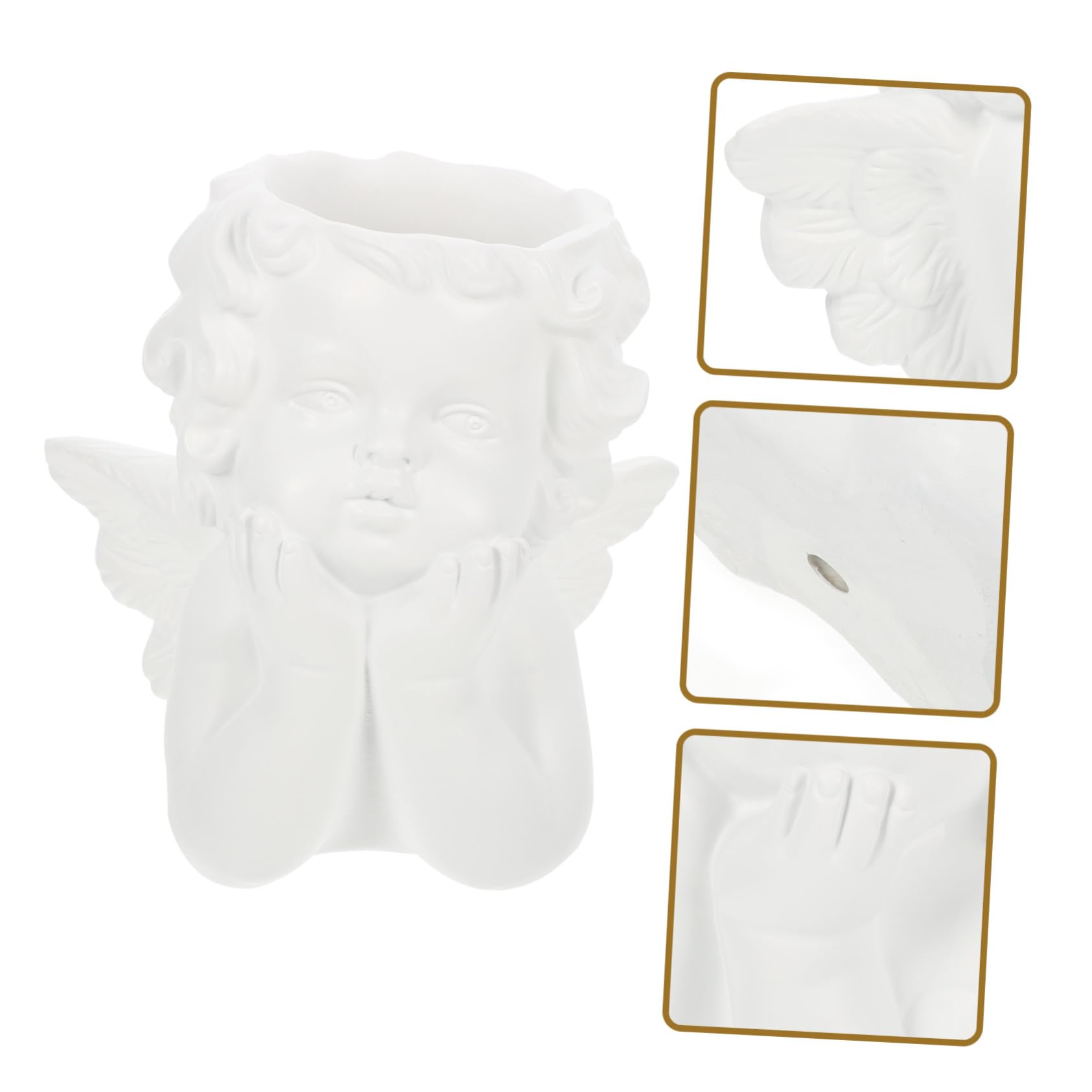 Ornamento Angelo in Resina Vaso da Fiori Piccolo Traforato per Piante da Interno, Decorazione Angioletto per Soggiorno, Cucina e Giardino, Vaso Traspirante per Piante Grasse