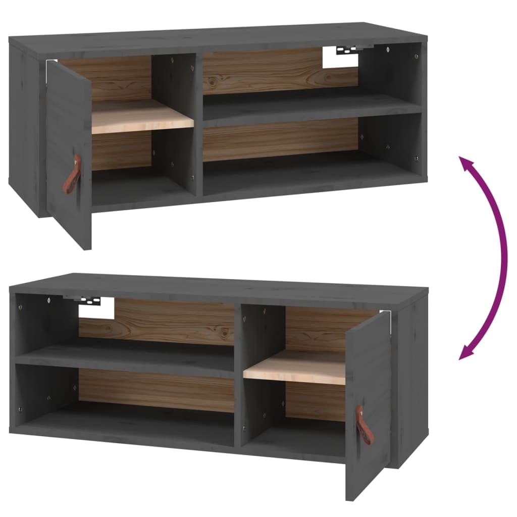Armadietto da parete in legno di pino massiccio con 4 scomparti e porta per libri, DVD e decorazioni - Armadio rustico da parete con spazio per dispositivi multimediali