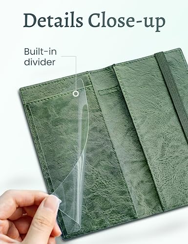 Image of Yarnic Checkbook Cover for Personal Checkbook Holder with Pen Holder | Check Book Covers & Built-in Clear Plastic Divider for Duplicate Checks (Green)