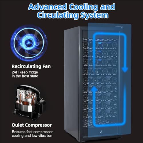 Image of Garvee Wine Cooler Refrigerator, Freestanding Compressor Wine Cellar, Compact Design, Single Glass Door, 32 Bottles, Digital LED Touch Control 41℉-64℉, for Red, White, Champagne or Sparkling Wine