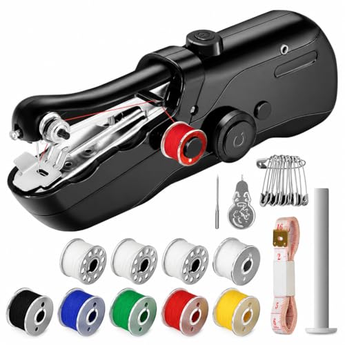 Handheld Sewing Machine,Cordless Mini Portable Sewing Machine for Beginners | Electronic Small Mending Machine for Quick Stitching, Hemming, & DIY Crafts (Black)