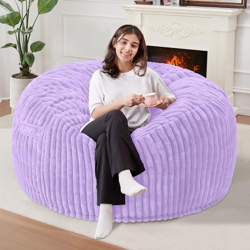 Homguava 3 FT Bean Bag Chair 3 Big Bean Bag Large Bean Bag Chairs for Adults with Memory Foam Filled Comfy Beanbag Chairs Soft Bean Bag Sofa with Dutch Corded Plush Cover-Purple