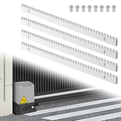 Fiqops Cremallera para puerta corredera, abridor de puerta, riel dentado 4M, 8 unidades (cada 50 cm de largo), acero galvanizado, color plateado