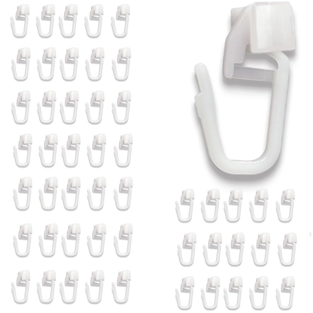 50 Piezas Polea para Pista de Cortina,Anillos de Cortina de Ducha,Ganchos Deslizantes de Cortina,Cortina Accesorios para Colgar,Deslizador de Riel Gancho de Cortina,Rieles de Cortina para Interiores