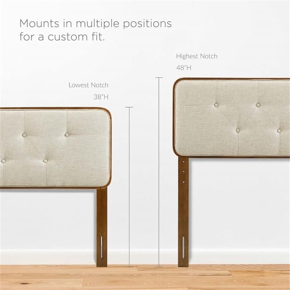 Pemberly Row Tufted Queen Headboard, 48 in x 62.5 in, Walnut Finish, Fabric Upholstery, Dense Foam Padding, Button Tufted, Rubberwood and MDF Construction, Modern Bedroom Furniture