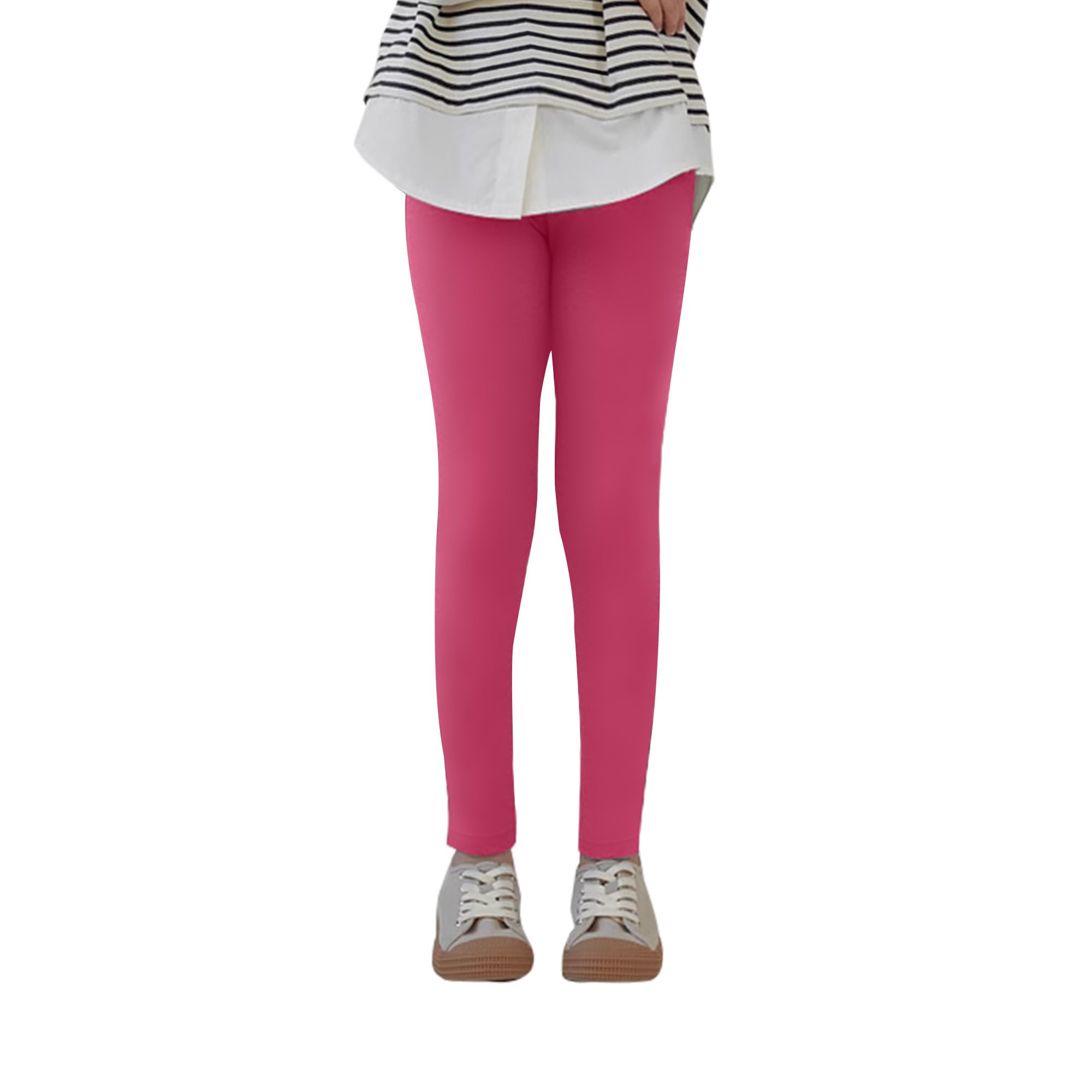 Uizuooy Kinder Leggings Mädchen Baumwolle Sportleggings Komfortable Tanzhose Elastisch Fitness Hose Basic für Kinder1er-Pack 2708-RO-128