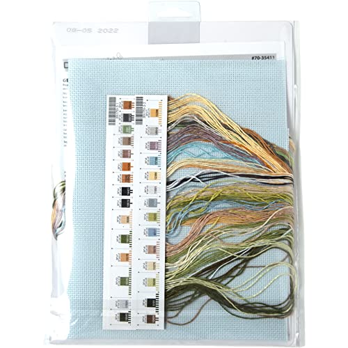 Image of Dimensions 70-35411 Egret in Flight Counted Cross Stitch Kit for Beginners, 14 inch x 9 inch, 14 Cnt. Light Blue Aida, 4pcs
