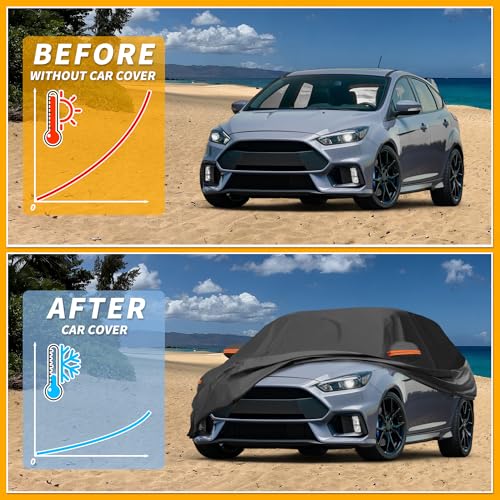 Image of All-Weather Waterproof Car Cover - UV-Resistant Outdoor Full Exterior Protection for Ford Focus Hatchback Aluminum Film Black with Right Side Zipper