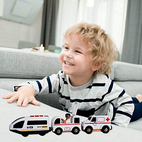 Herbests Elektrische locomotief set speelgoed voor peuters, op batterijen, hoge snelheid, elektrische locomotief, houten… - Image 3