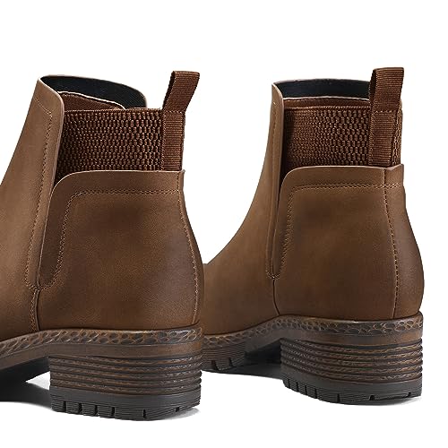 mysoft Women's Elastic Gore Lug Sole Chelsea Boots Slip On Platform Chunky Heel Ankle Booties3